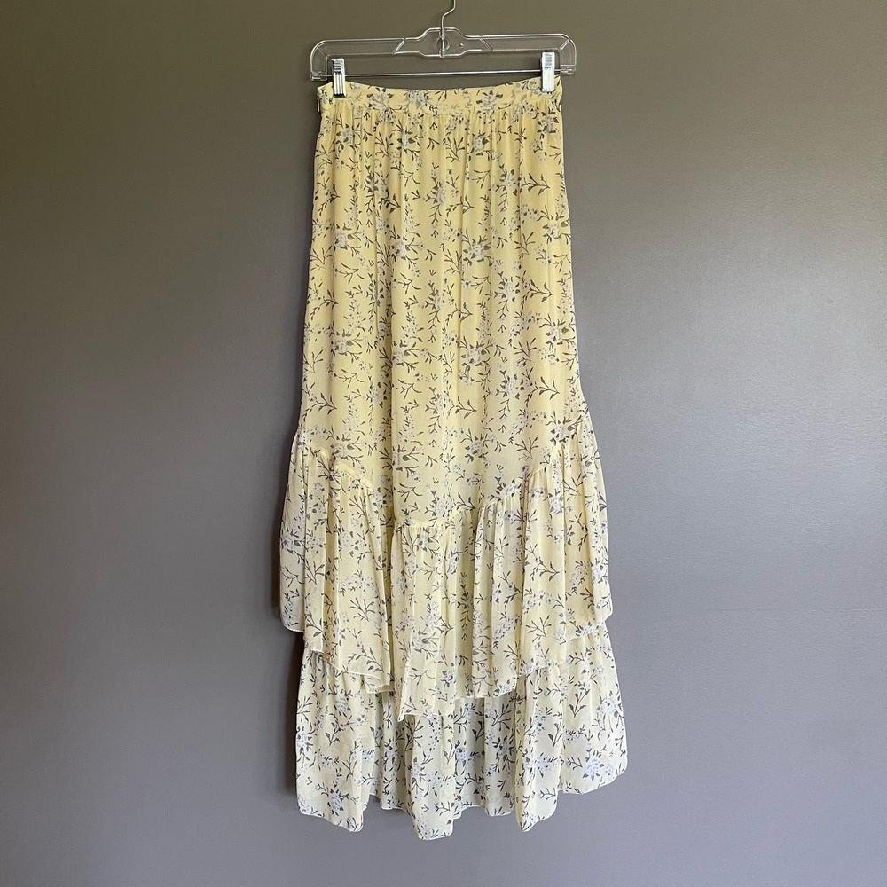 Ulla Johnson Marilyn Ruffled Silk Georgette Skirt in Acacia Floral Yellow Runway - Picture 10 of 12
